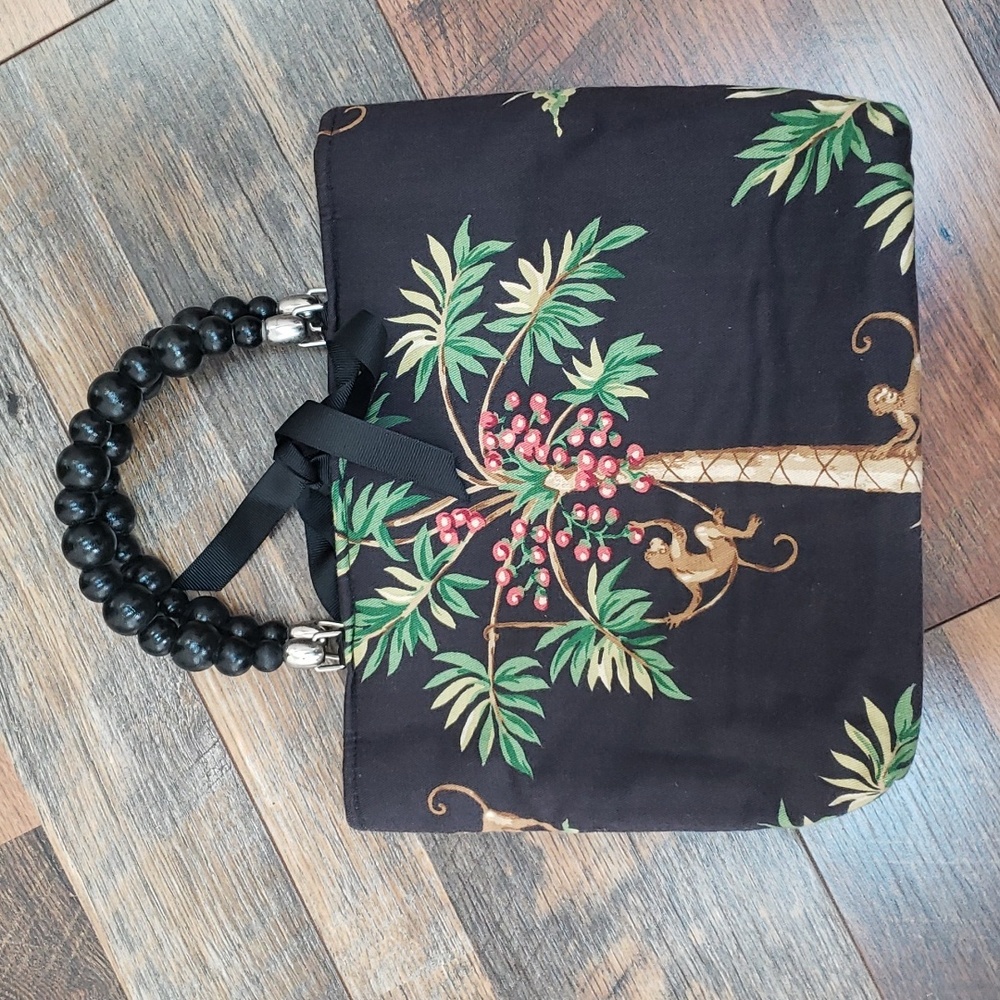 Dark Brown Monkey Tree Print Top Handle Bag